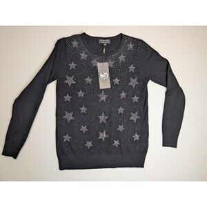 S. Christina Womens 100% Cashmere Sequin Bling Star Sweater Size S/M NWT Preppy